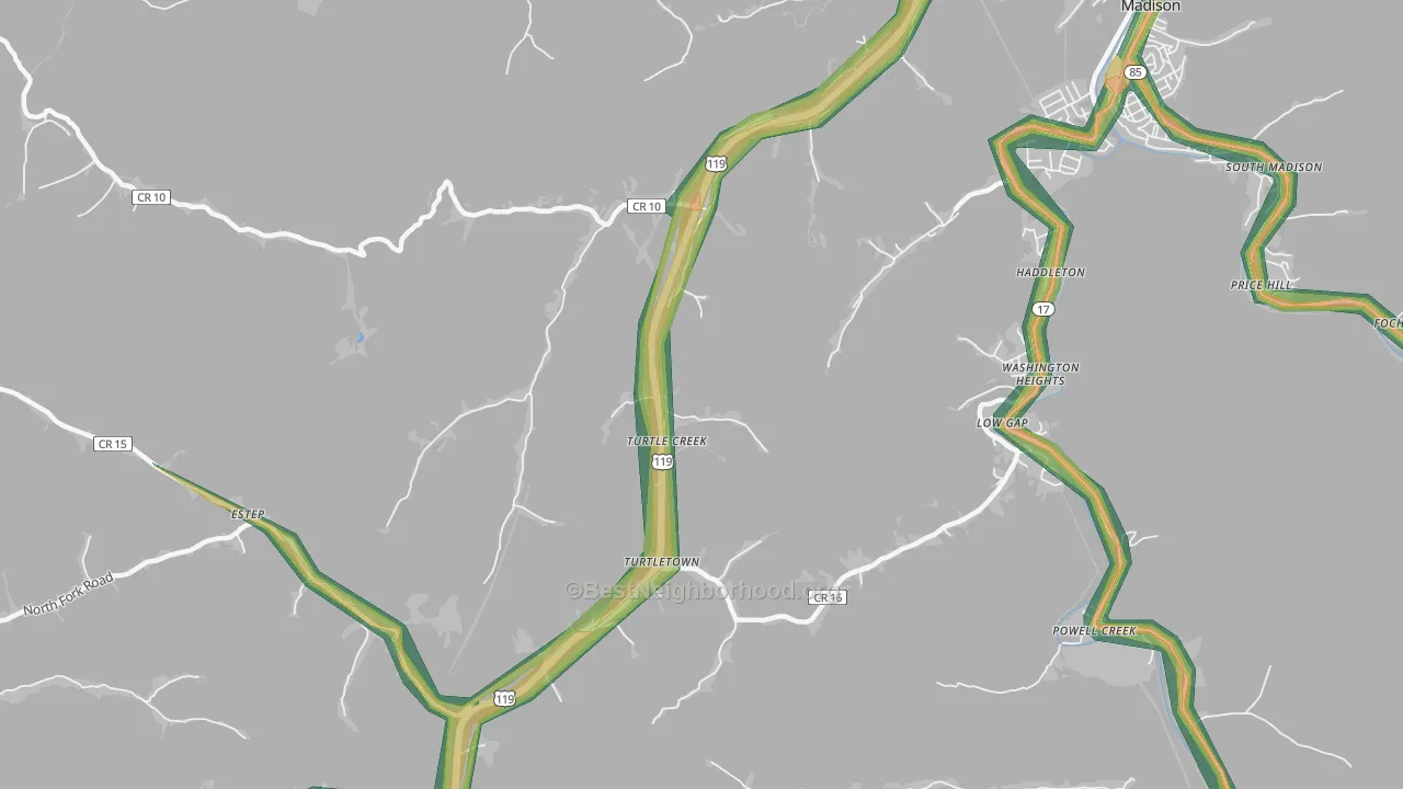 Turtle Creek, WV Map of Noise Levels in Turtle Creek
