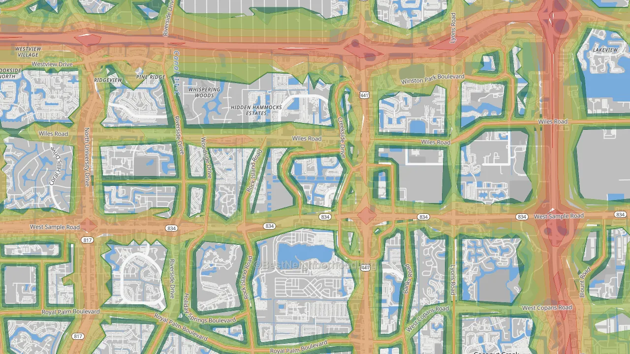 Turtle Run, Coral Springs, FL Map of Noise Levels in Turtle Run