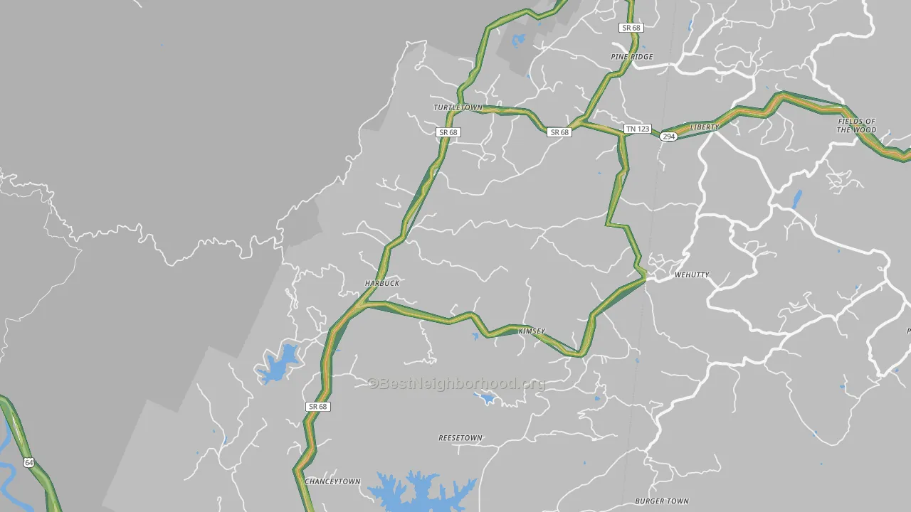 Turtletown, TN Map of Noise Levels in Turtletown