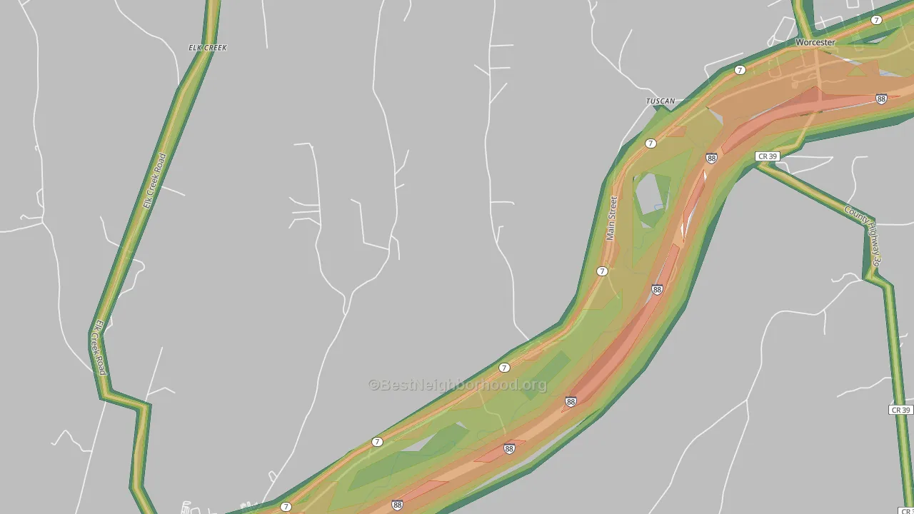 Tuscan, NY Map of Noise Levels in Tuscan