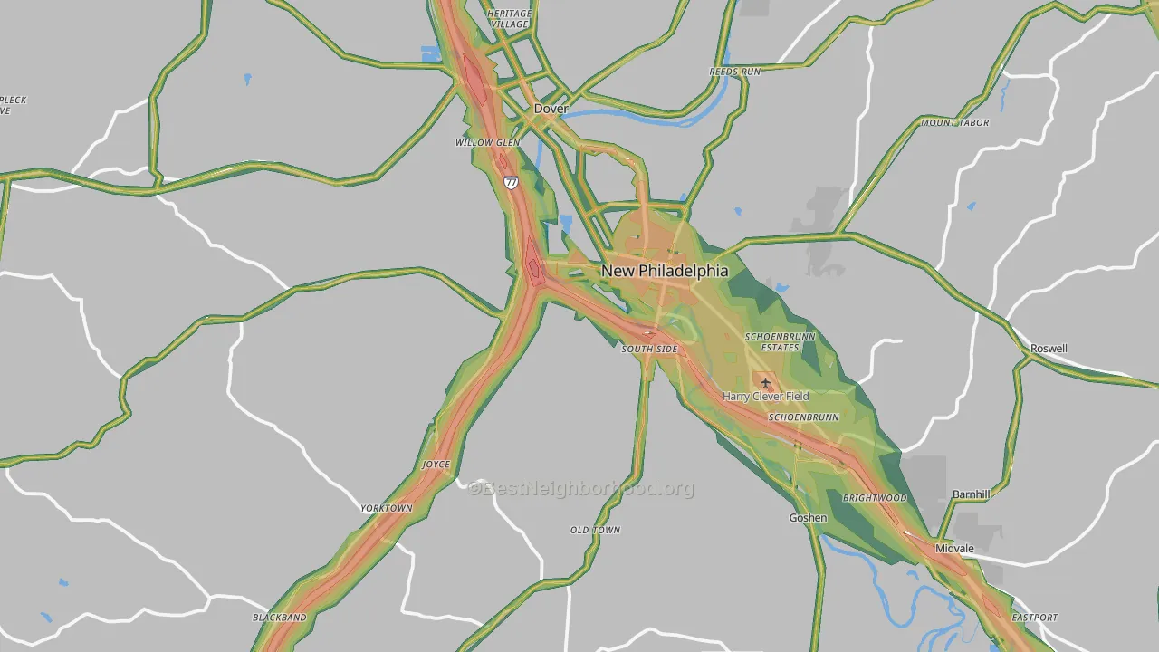Tuscarawas County, OH Map of Noise Levels in Tuscarawas County
