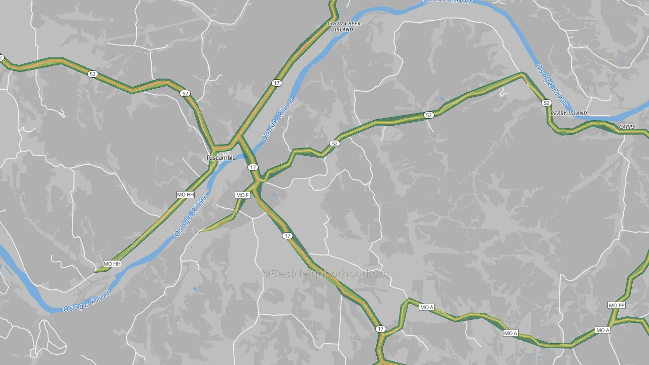 Tuscumbia, MO Map of Noise Levels in Tuscumbia