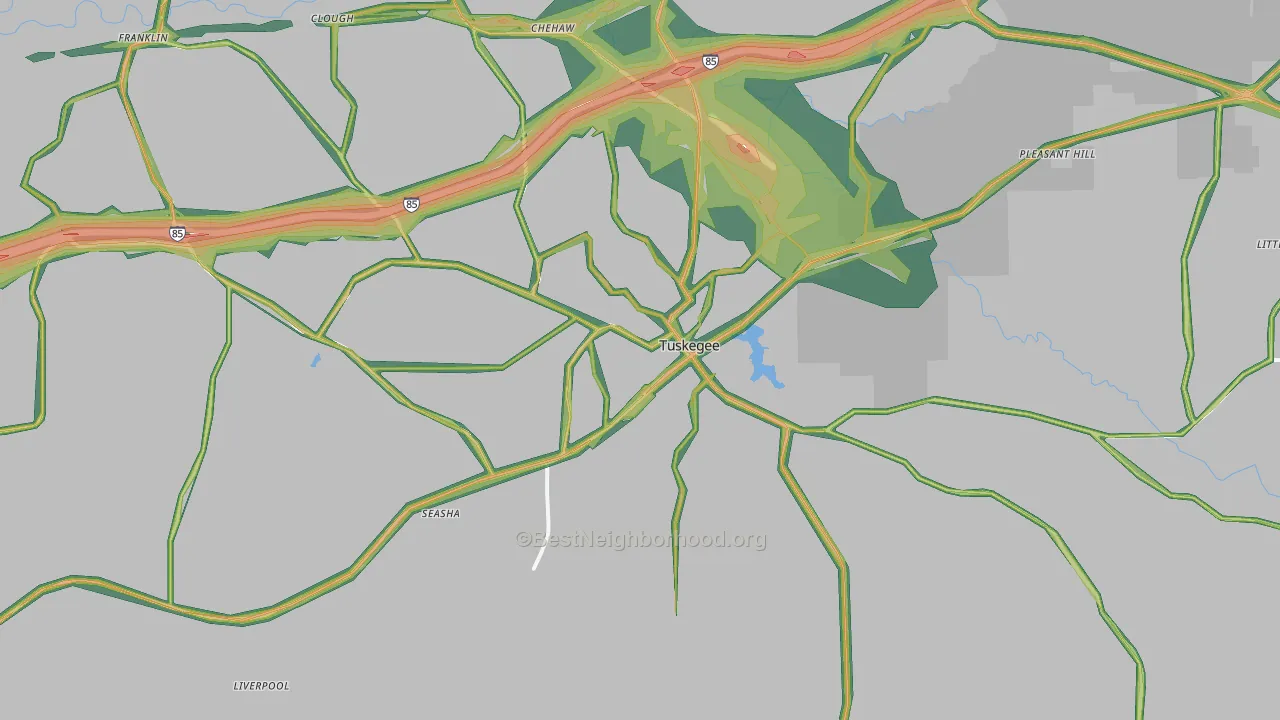 Tuskegee, AL Map of Noise Levels in Tuskegee