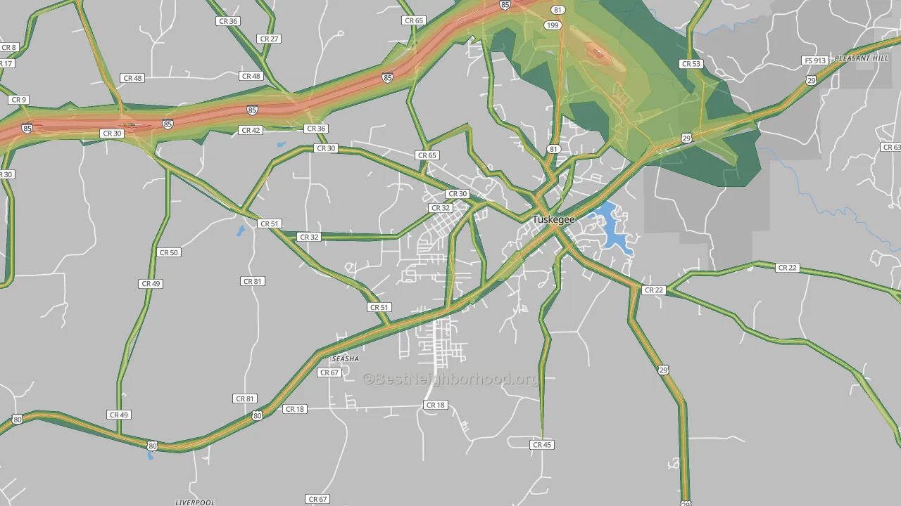 Tuskegee Institute, AL Map of Noise Levels in Tuskegee Institute