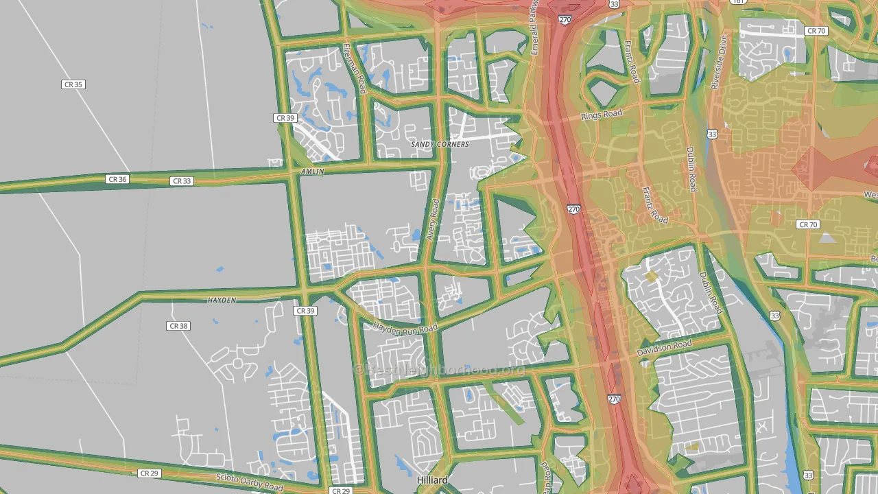 Tuttle West, Dublin, OH Map of Noise Levels in Tuttle West