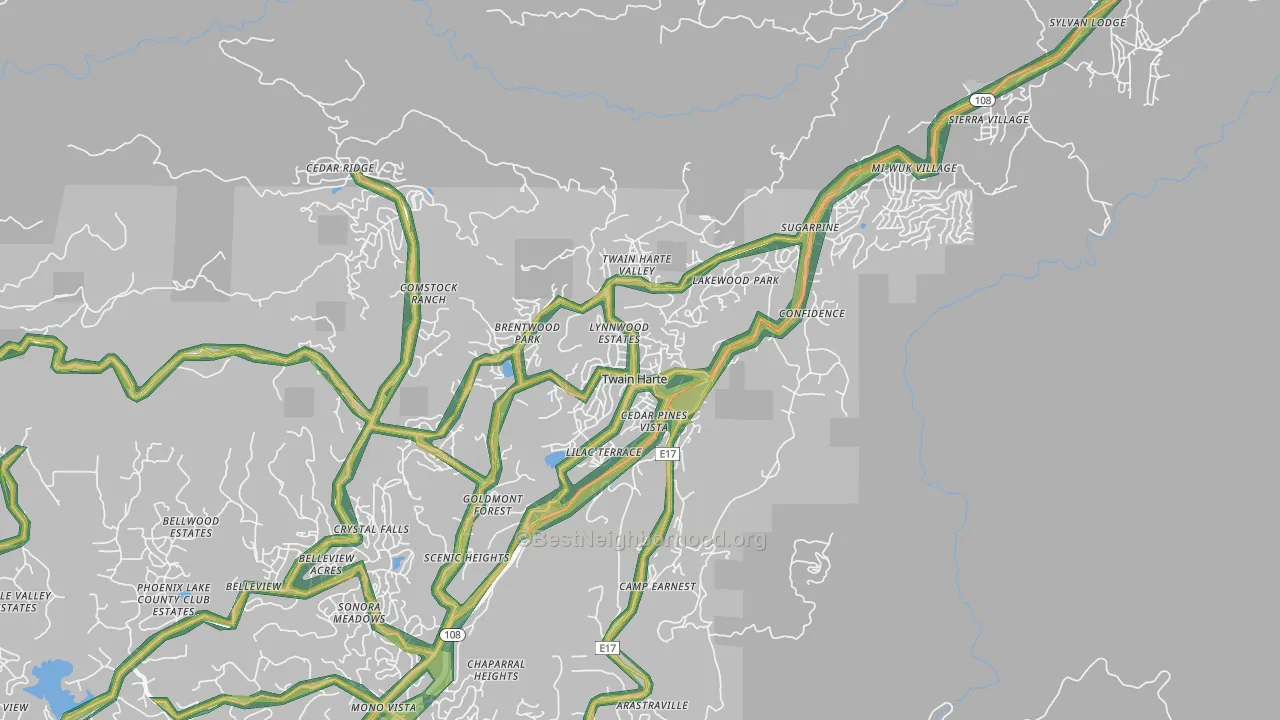 Twain Harte, CA Map of Noise Levels in Twain Harte