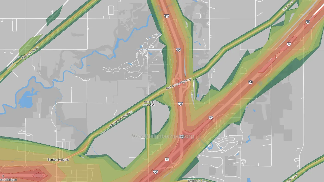 Twelve Corners, MI Map of Noise Levels in Twelve Corners