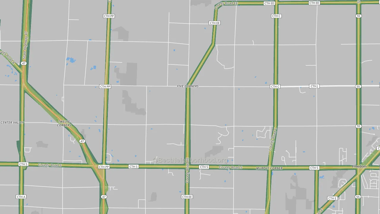Twelve Corners, WI Map of Noise Levels in Twelve Corners