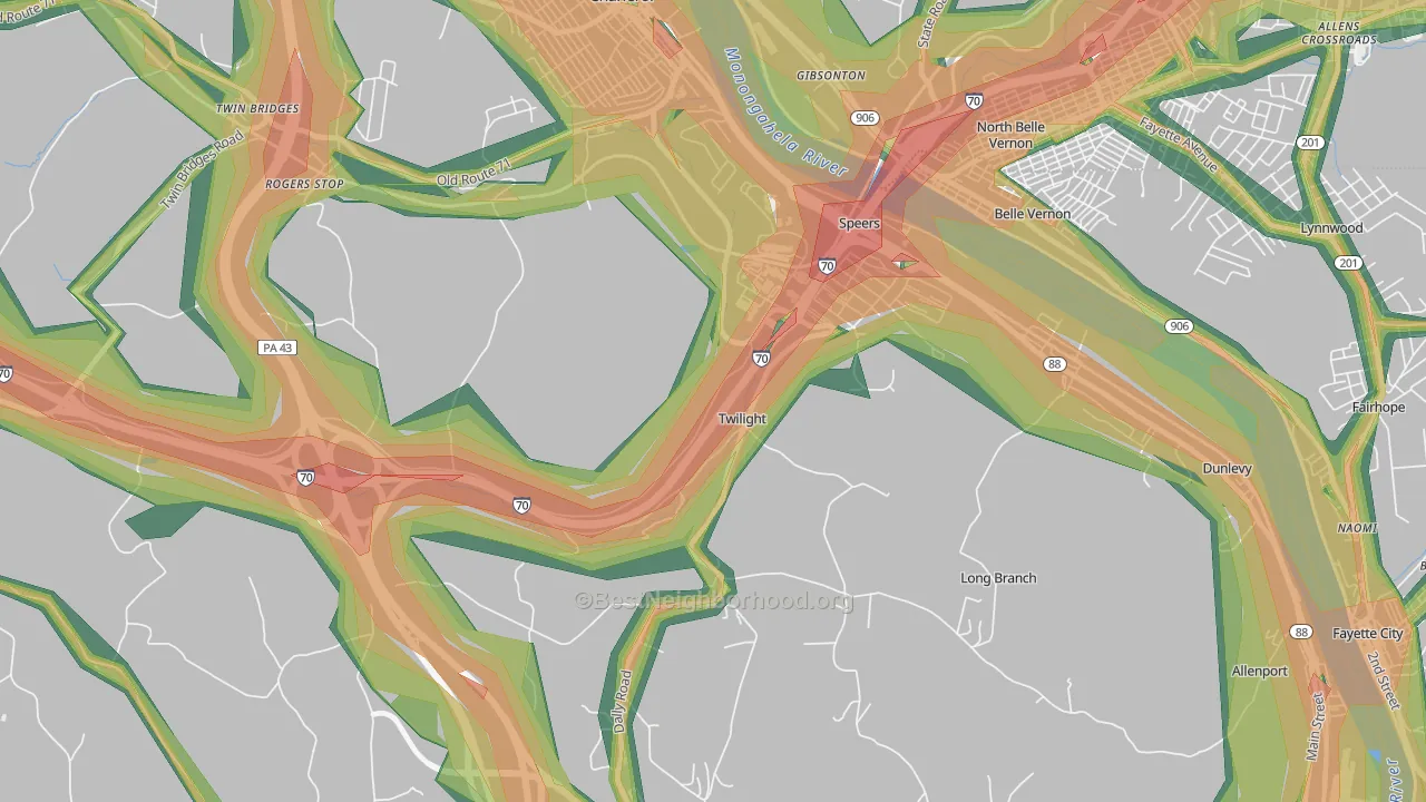 Twilight, PA Map of Noise Levels in Twilight