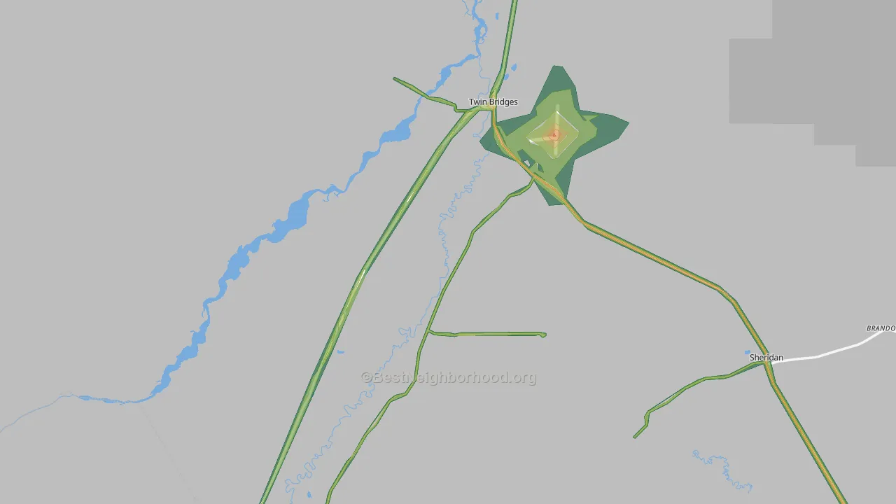 Twin Bridges, MT Map of Noise Levels in Twin Bridges