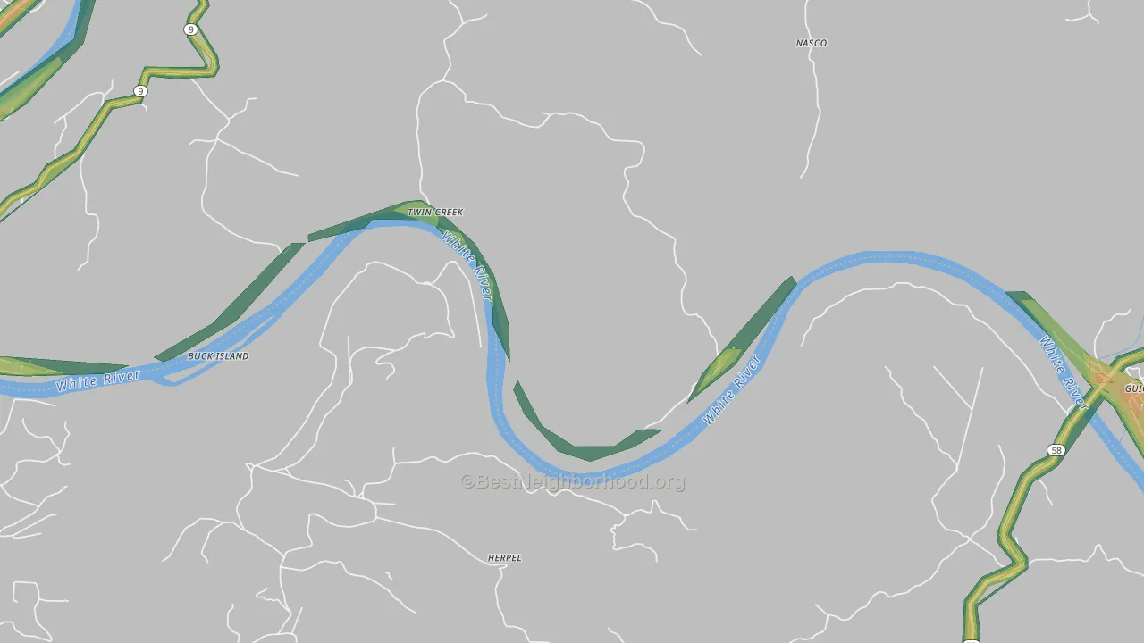 Twin Creek, AR Map of Noise Levels in Twin Creek