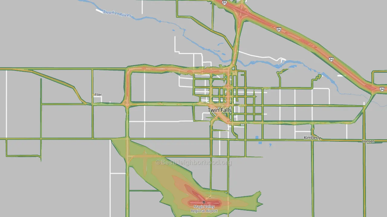 Twin Falls County, ID Map of Noise Levels in Twin Falls County