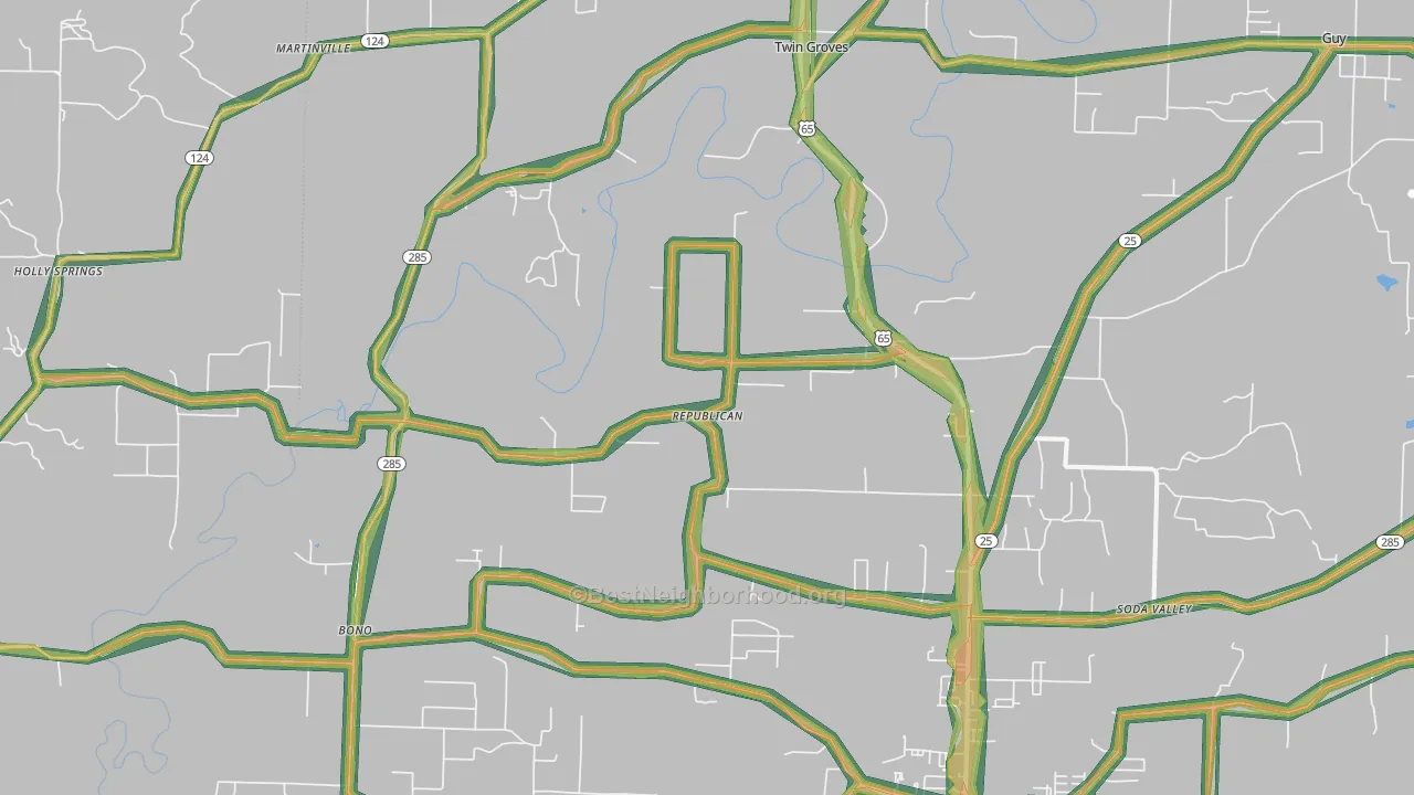 Twin Groves, AR Map of Noise Levels in Twin Groves