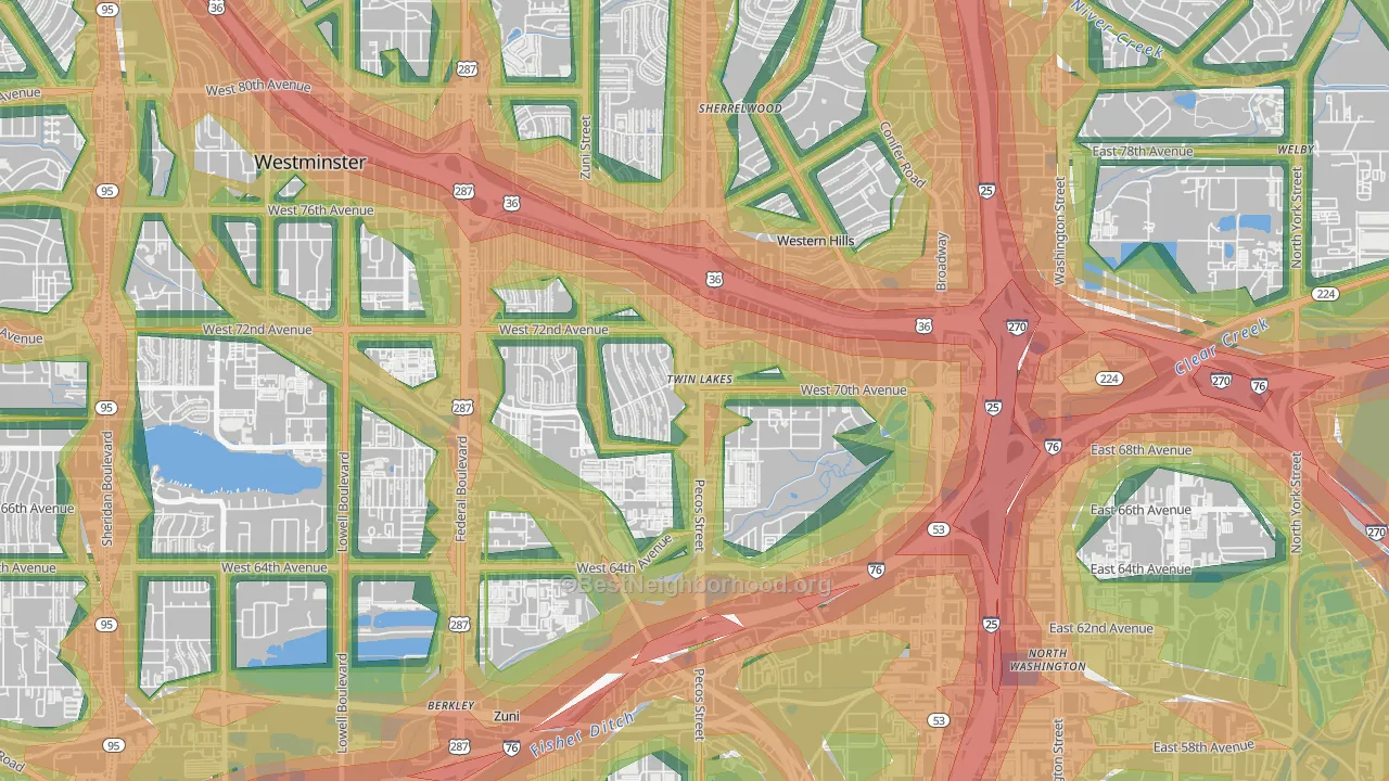 Twin Lakes, Denver, CO Map of Noise Levels in Twin Lakes