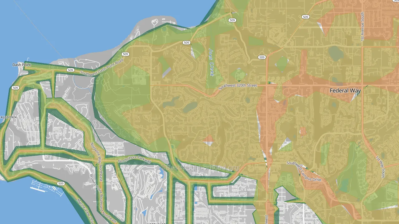 Twin Lakes, Federal Way, WA Map of Noise Levels in Twin Lakes
