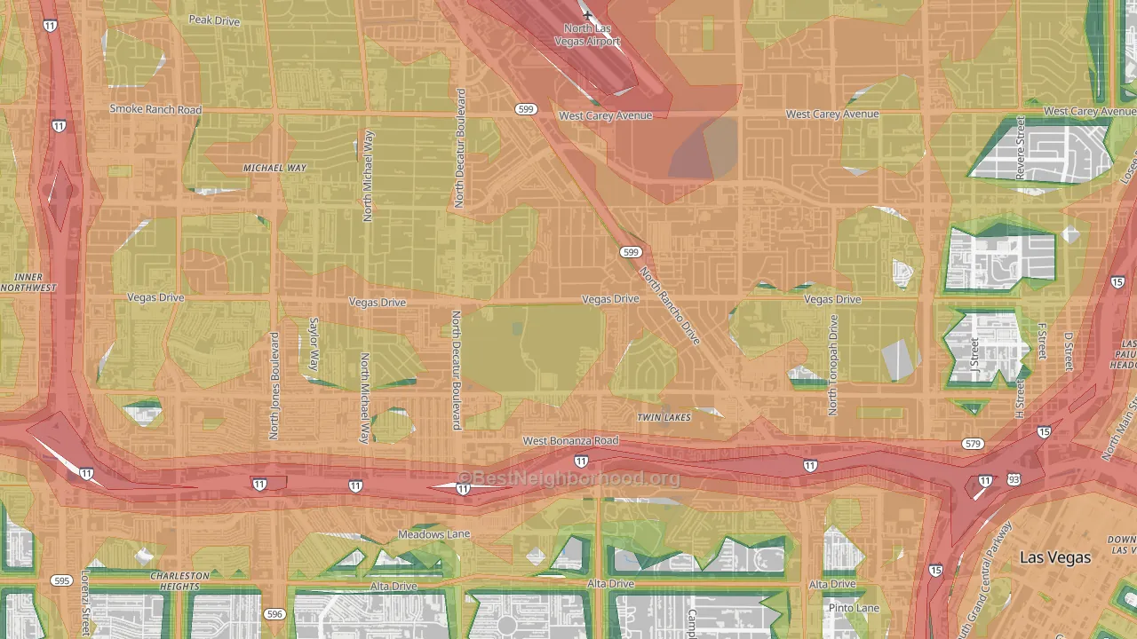 Twin Lakes, Las Vegas, NV Map of Noise Levels in Twin Lakes