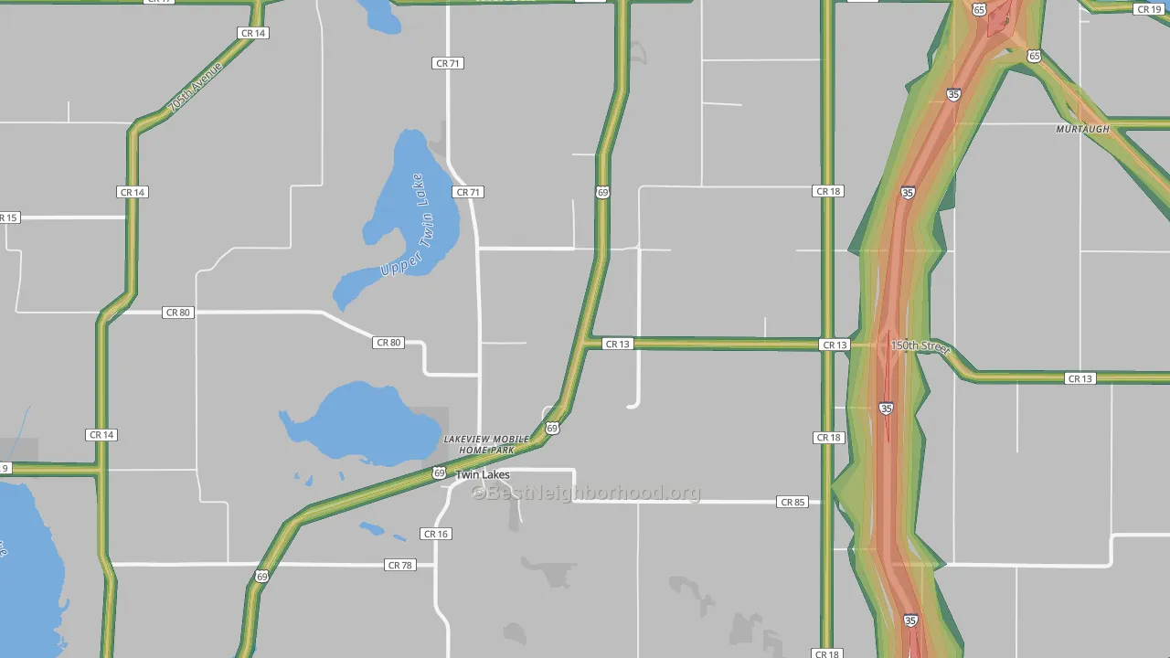 Twin Lakes, MN Map of Noise Levels in Twin Lakes