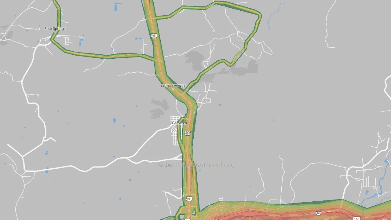 Twin Lakes, NM Map of Noise Levels in Twin Lakes