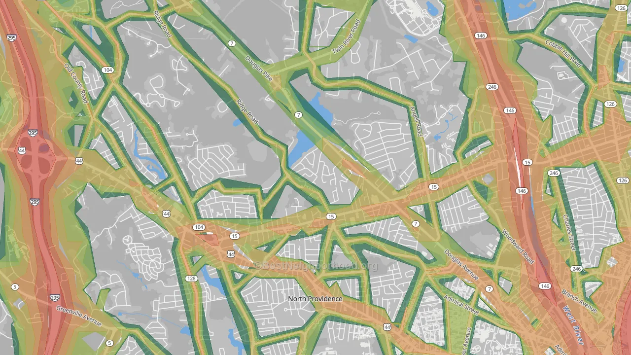 Twin Rivers Beach, Providence, RI Map of Noise Levels in Twin Rivers Beach