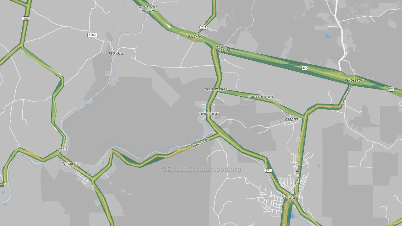 Twin Rocks, PA Map of Noise Levels in Twin Rocks