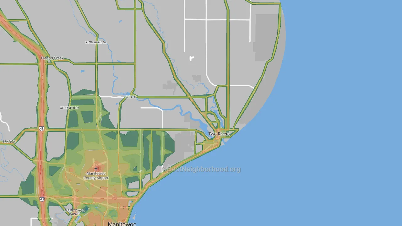 Two Rivers, WI Map of Noise Levels in Two Rivers