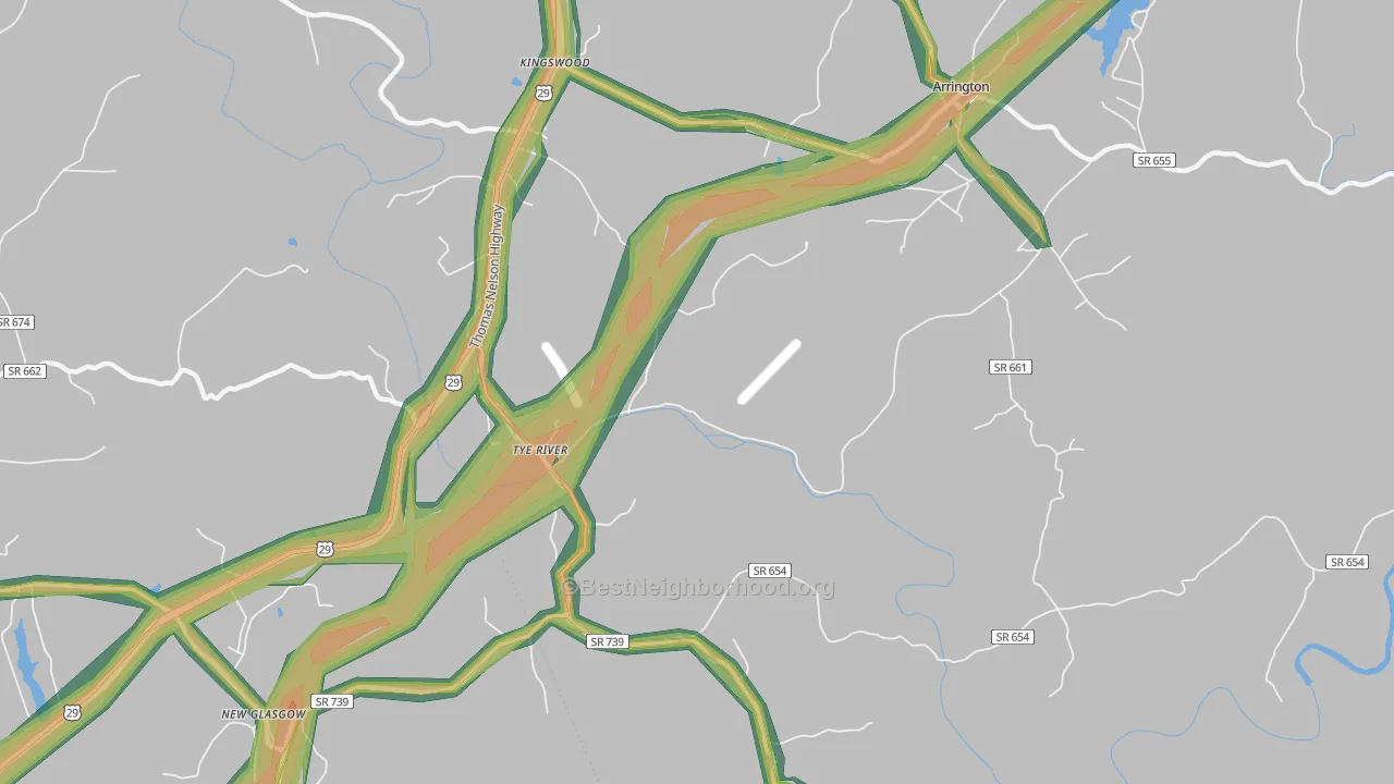Tye River, VA Map of Noise Levels in Tye River
