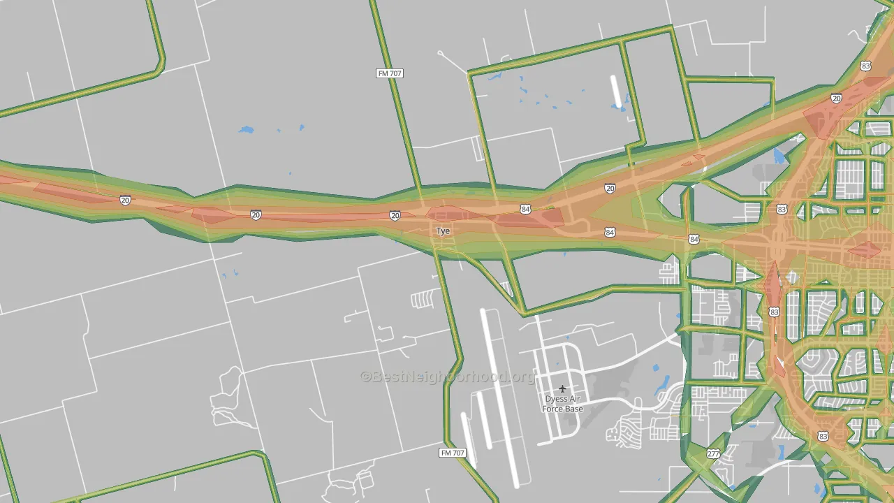 Tye, TX Map of Noise Levels in Tye