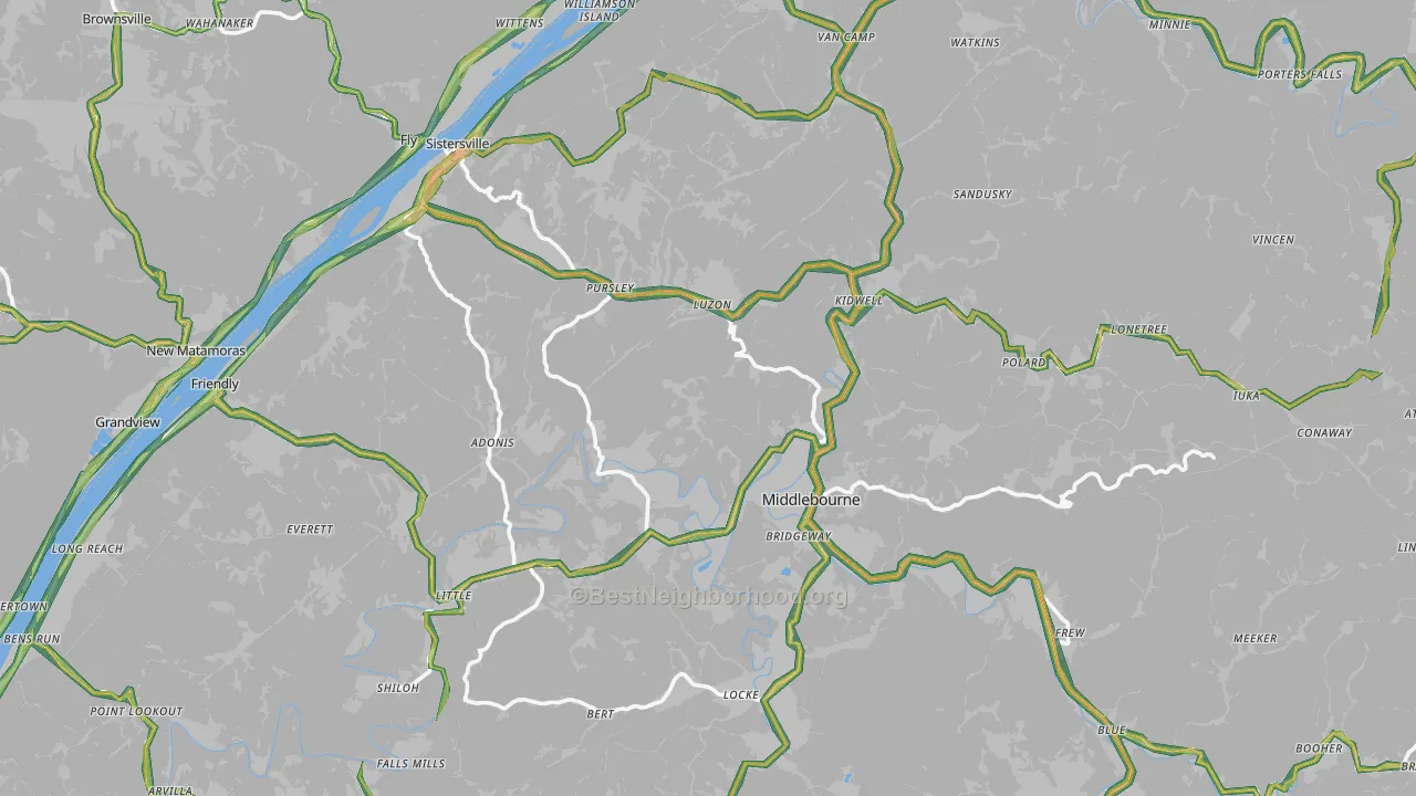 Tyler County, WV Map of Noise Levels in Tyler County