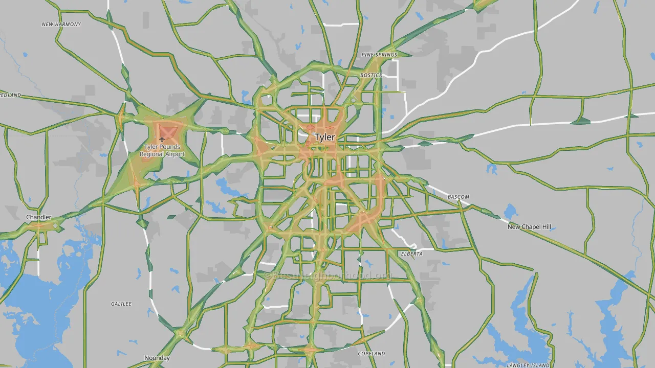 Tyler, TX Map of Noise Levels in Tyler