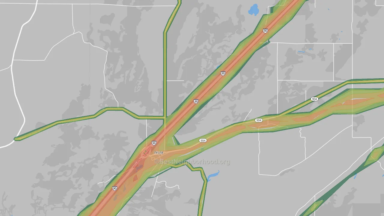 Tyler, WA Map of Noise Levels in Tyler