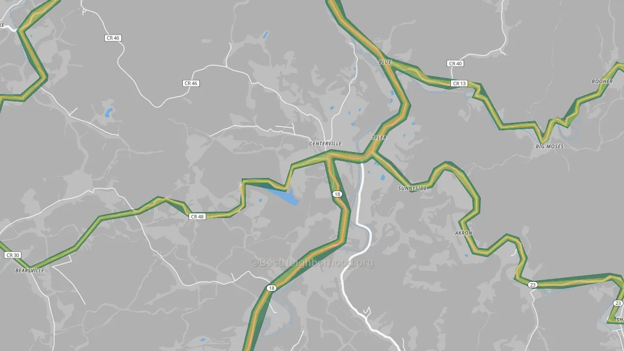 Tyler, WV Map of Noise Levels in Tyler