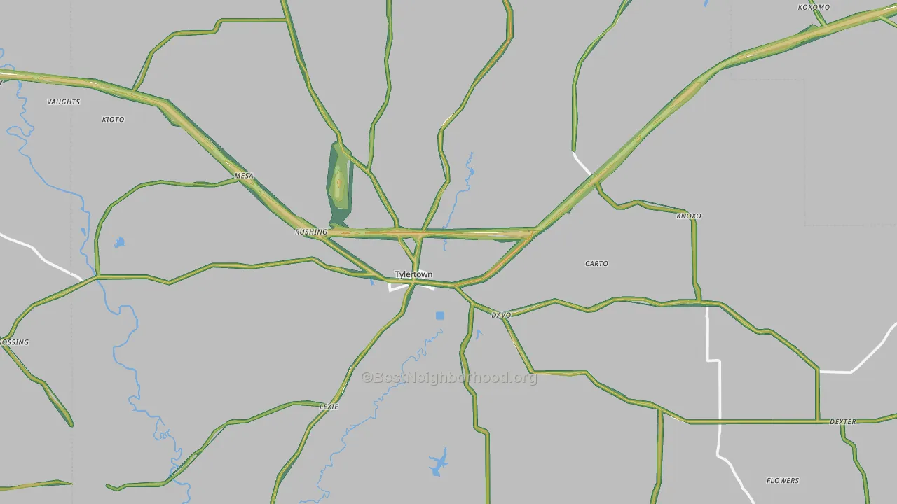 Tylertown, MS Map of Noise Levels in Tylertown