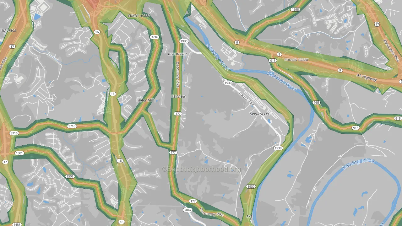 Tylor Mill, KY Map of Noise Levels in Tylor Mill