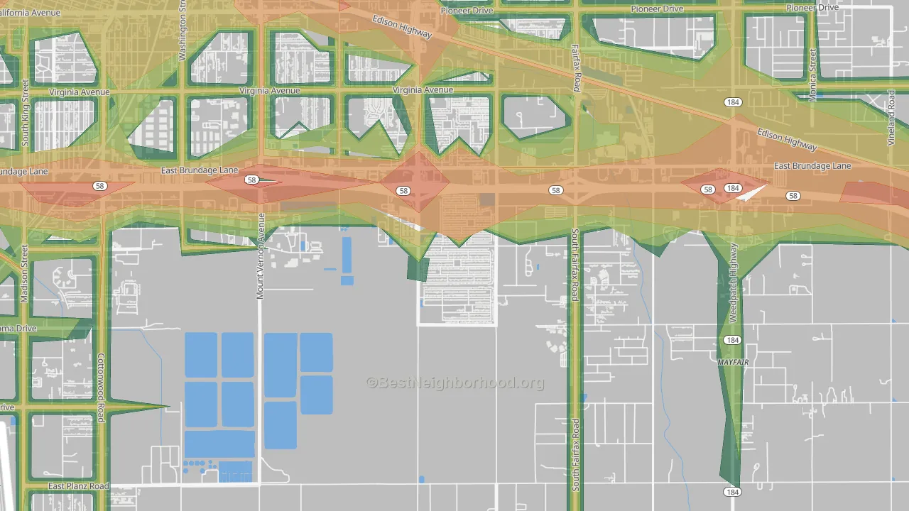 Tyner Homes, Bakersfield, CA Map of Noise Levels in Tyner Homes