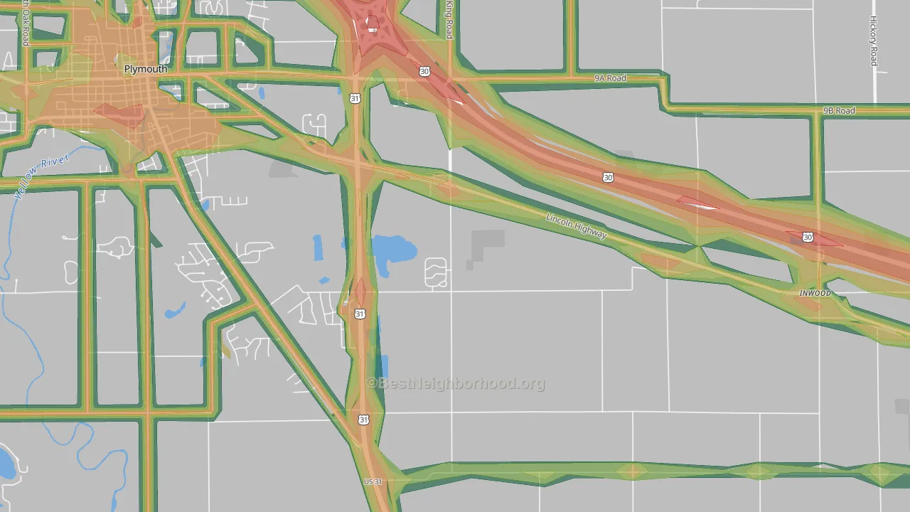 Tyner, IN Map of Noise Levels in Tyner