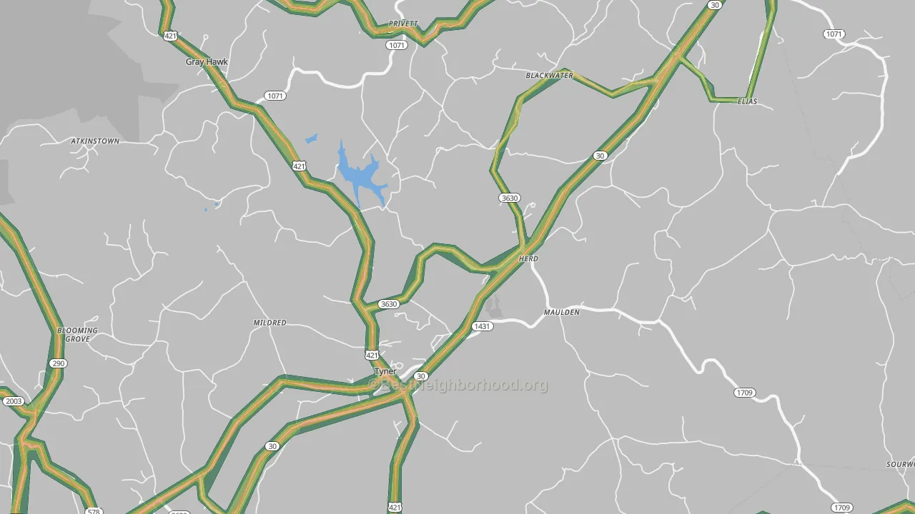 Tyner, KY Map of Noise Levels in Tyner