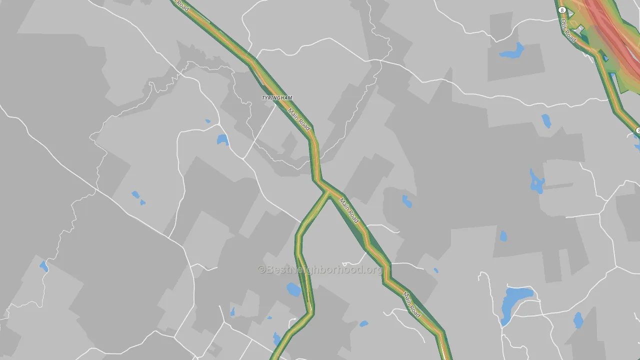 Tyringham, MA Map of Noise Levels in Tyringham