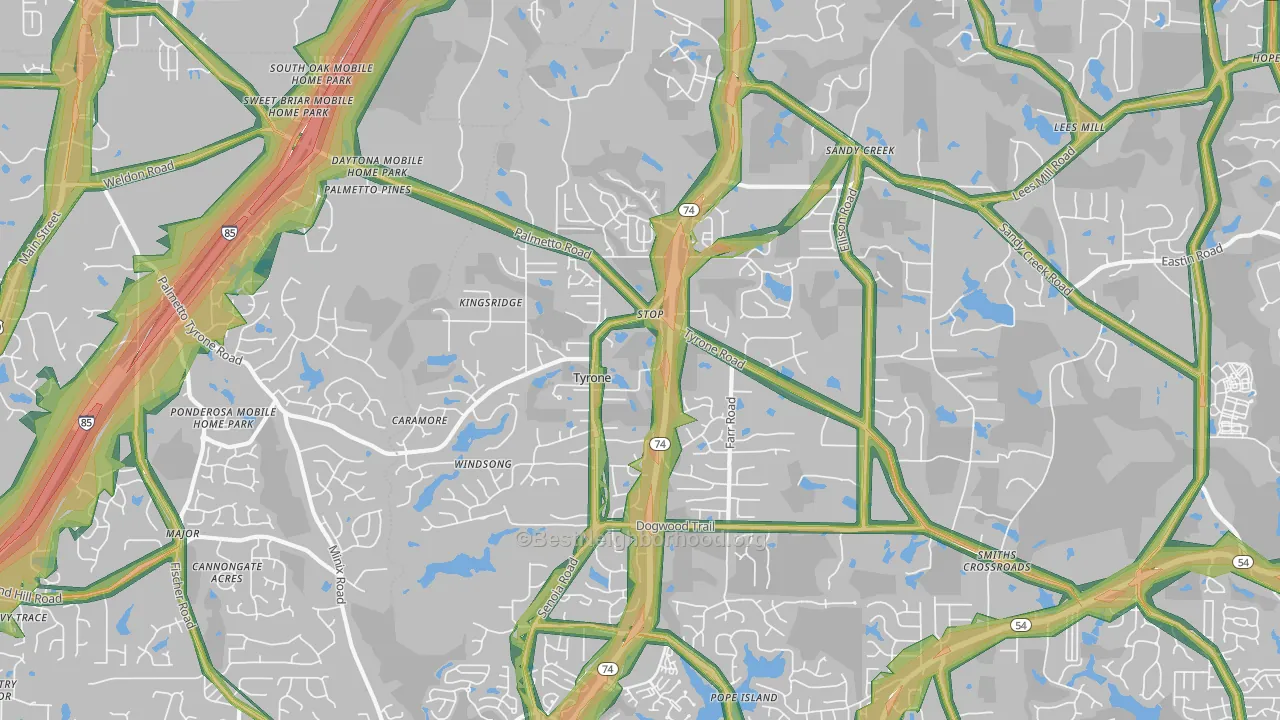 Tyrone, GA Map of Noise Levels in Tyrone