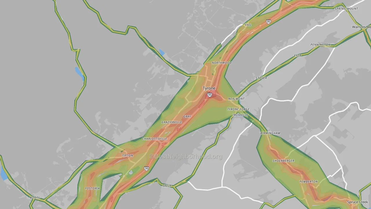 Tyrone, PA Map of Noise Levels in Tyrone