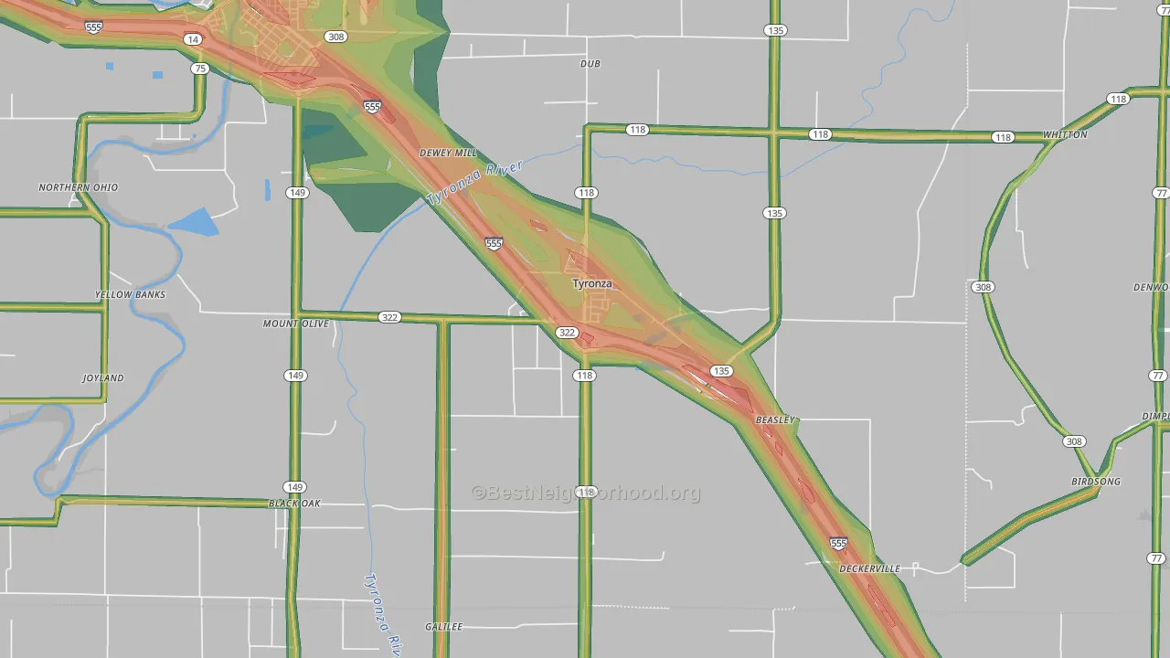 Tyronza, AR Map of Noise Levels in Tyronza