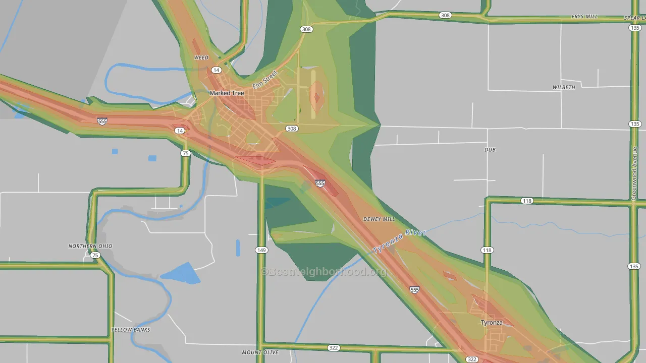 Tyronza Junction, AR Map of Noise Levels in Tyronza Junction