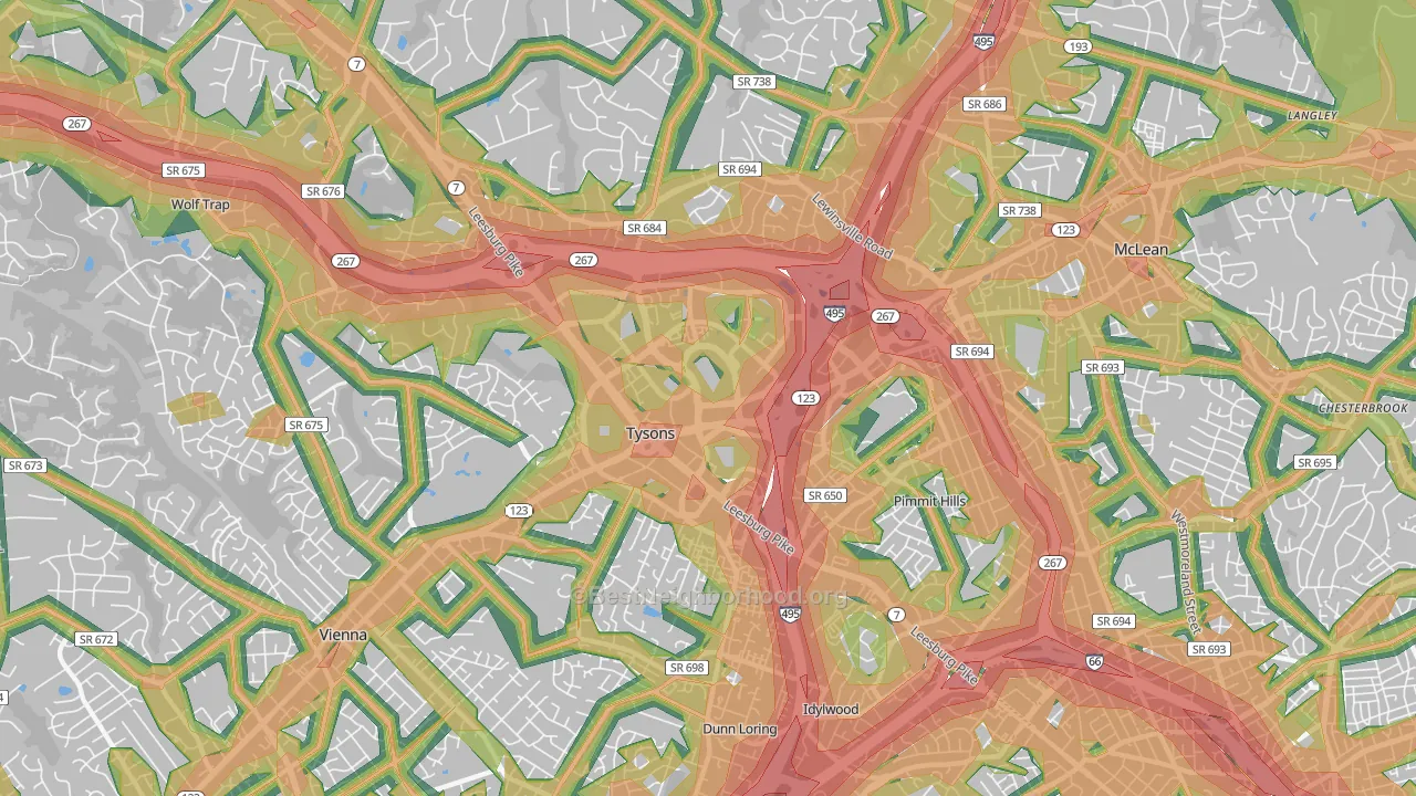 Tysons Corner, VA Map of Noise Levels in Tysons Corner