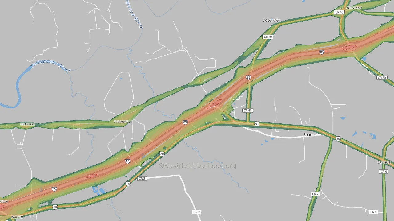 Tysonville, AL Map of Noise Levels in Tysonville