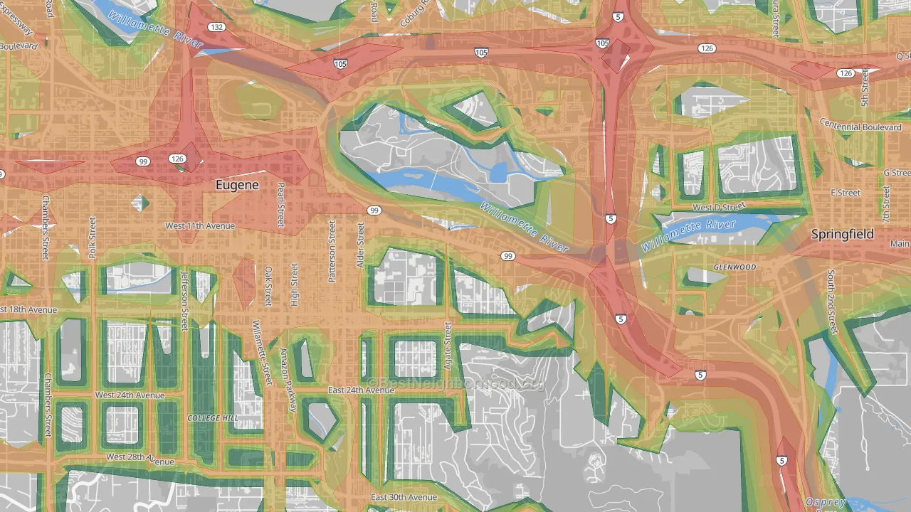 U of O Campus, Eugene, OR Map of Noise Levels in U of O Campus