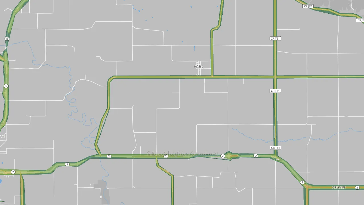 Udell, IA Map of Noise Levels in Udell