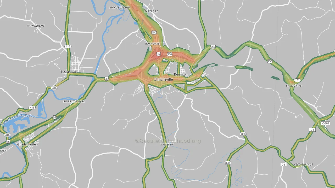 Uhrichsville, OH Map of Noise Levels in Uhrichsville