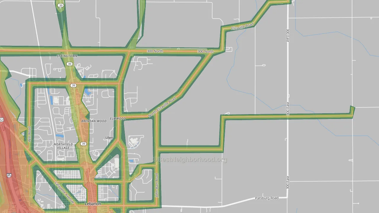 Ulen, IN Map of Noise Levels in Ulen