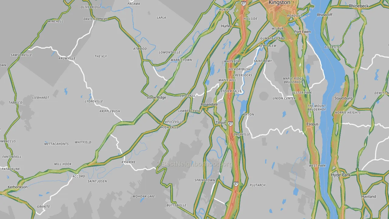 Ulster County, NY Map of Noise Levels in Ulster County