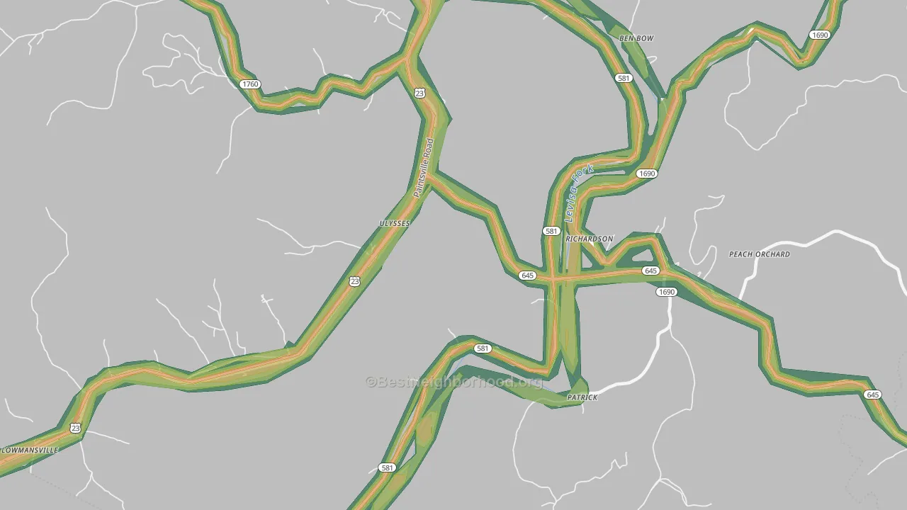 Ulysses, KY Map of Noise Levels in Ulysses