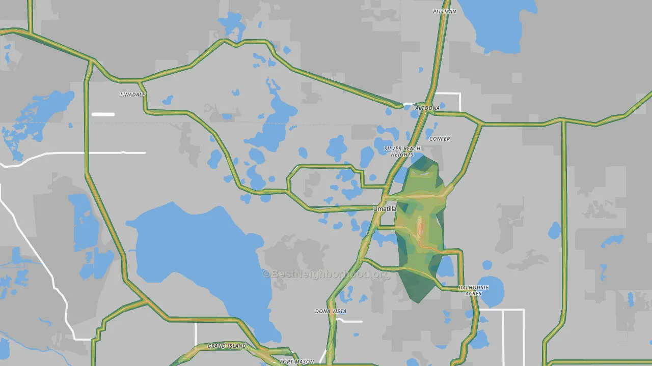 Umatilla, FL Map of Noise Levels in Umatilla